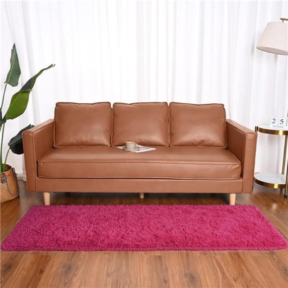 Soft Shag Runner Rug for Bedroom, 2x6 Feet Fluffy Rugs with Non-Slip, Rose Red - Picture 3 of 6